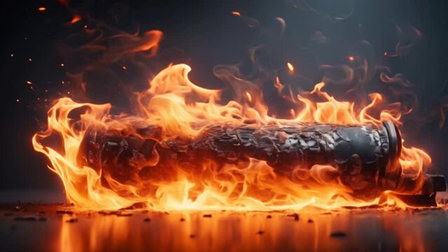 Fire covers battery ,Fire is burning the battery, it is dangerous to use the battery.