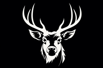 Black and white vector-style face of a deer isolated on a solid background.