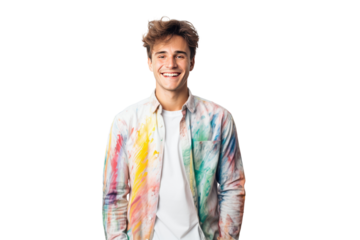 Gen Z teenagers love freedom and are happy at work. Isolated on white background