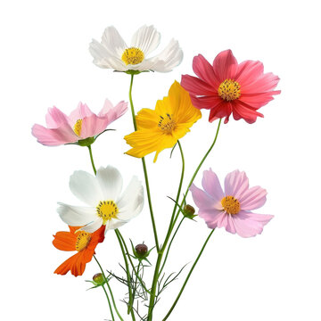 Different colored flowers in a vase on a Transparent Background
