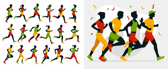Hand drawn runner silhouette set