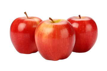 Three Red Apples Arranged Side by Side. On a White or Clear Surface PNG Transparent Background.