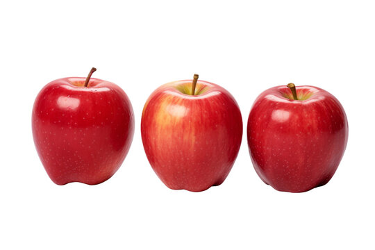 Group of Three Red Apples. On a White or Clear Surface PNG Transparent Background.