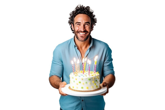 young man celebrating birthday Fun and cheerful atmosphere,Isolated on white background