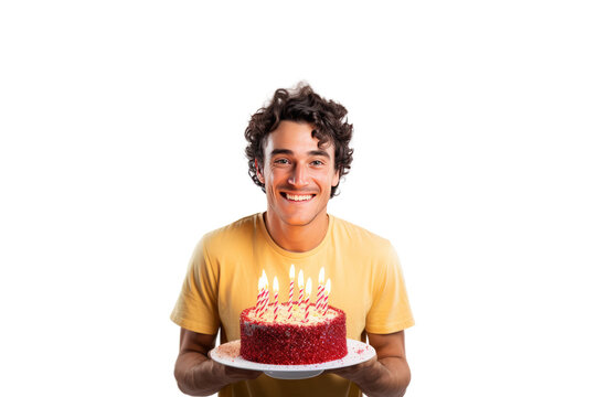 young man celebrating birthday Fun and cheerful atmosphere,Isolated on white background
