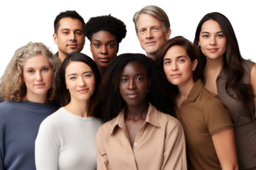various people Smiling, gathered together in joyful unity.Isolated on white background