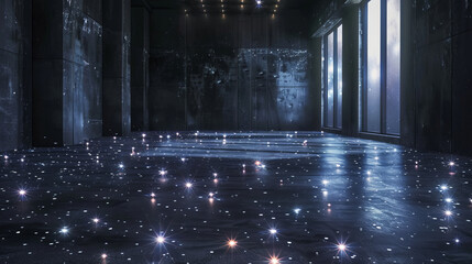 Glowing stars on floor of an empty room