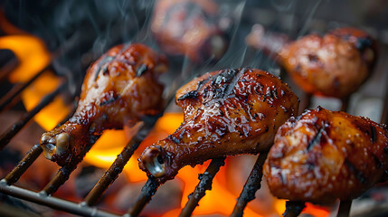 grilled chicken on the grill. AI generated - obrazy, fototapety, plakaty