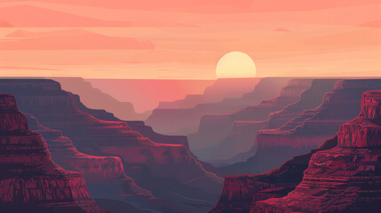Grand canyon sunset illustration background - obrazy, fototapety, plakaty