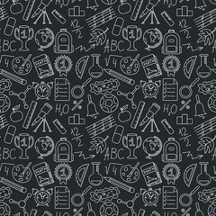 Seamless school pattern. Hand drawn doodle school background. Education illustration