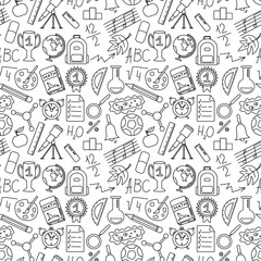 Seamless school pattern. Hand drawn doodle school background. Education illustration