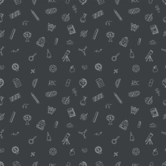 Seamless school pattern. Hand drawn doodle school background. Education illustration