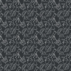 Seamless school pattern. Hand drawn doodle school background. Education illustration