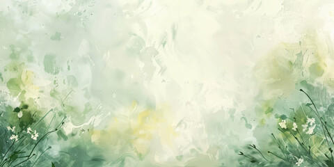abstract green small flowers painting on canvas, digital art, copy space