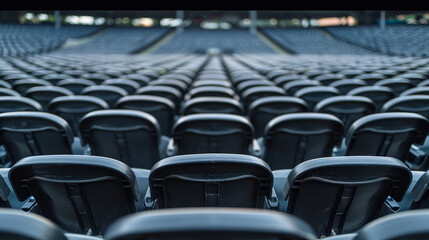 Naklejka premium Seats of black tribune on sport stadium. Empty outdoor arena