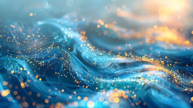 Digital blue and gold water fluid abstract graphic poster background