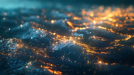 Digital blue and gold water fluid abstract graphic poster background