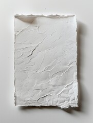 A detailed image of a crumpled white paper sheet with dynamic shadows and textures, set against a clean white background..