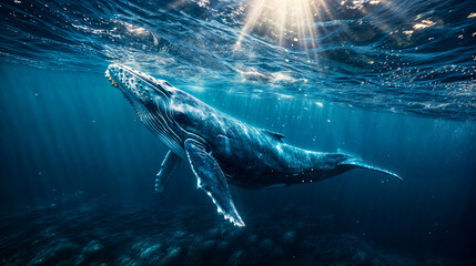 Humpback whale is diving in the ocean