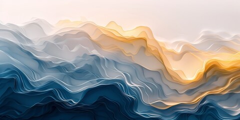Vertical gradient background, merging dark grey at the bottom left to gold and then blue. Abstract curved lines across different heights add a textured effect.