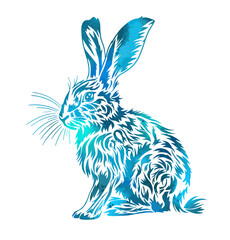 blue rabbit vector illustration, isolated on white background.