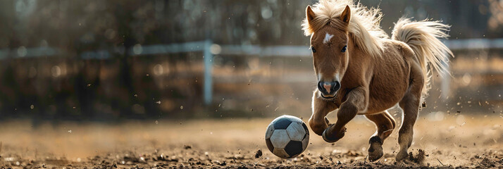 a Horse playing with football beautiful animal photography like living creature