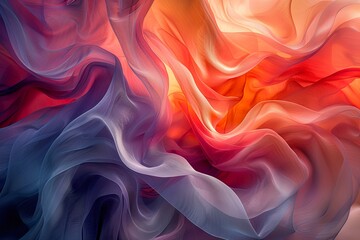 Obraz premium An artistic representation of silky fabric flowing, with a smooth transition of colors from purple to orange, resembling a sunset..