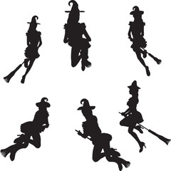 Witch on broom silhouette. Detailed silhouette of with woman flying on broom illustration. - 780373210