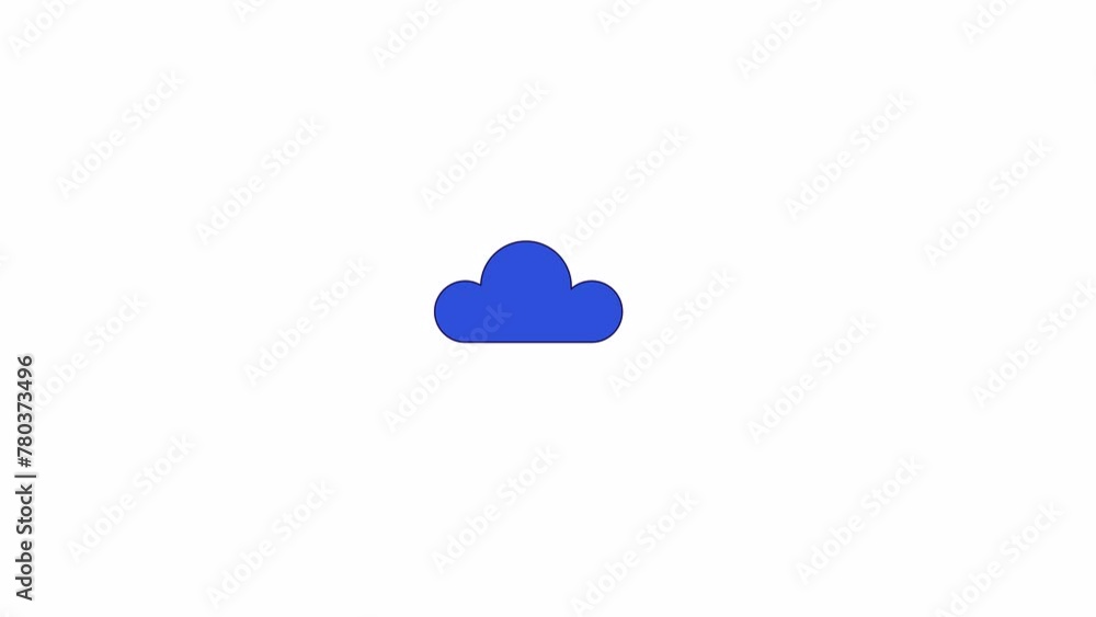 Poster cloud in motion line 2d object animation. cloudscape, storage technology flat color cartoon 4k video