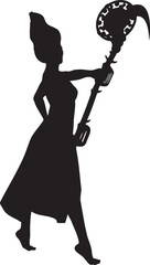 Witch with a scythe silhouette. Detailed silhouette of the witch with scythe illustration. - 780373424