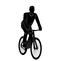 man riding a bicycle silhouette on a white background vector - 780374005