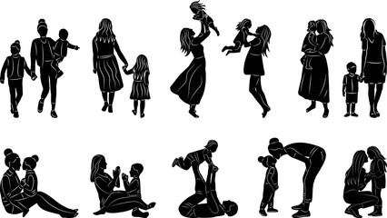 mom and baby set silhouette on white background vector