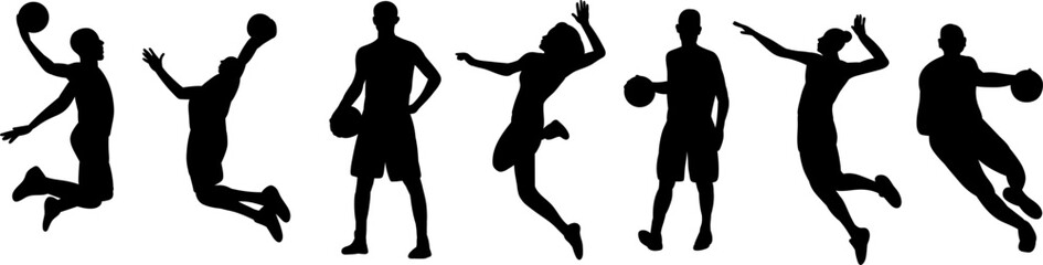 basketball players set silhouette on white background vector - 780374024