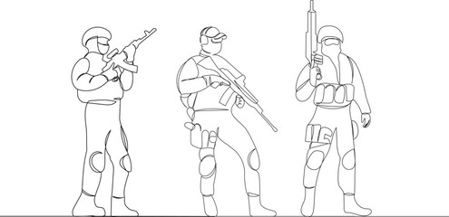 military sketches on white background vector - 780374038