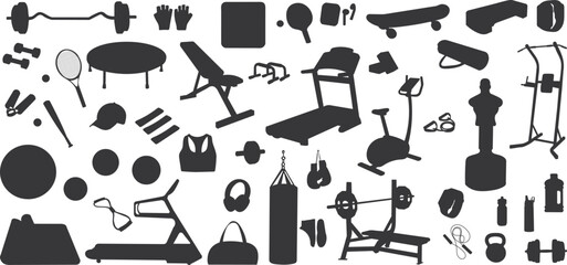 sports set silhouette, everything for sports on a white background vector - obrazy, fototapety, plakaty