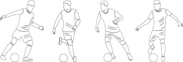 man playing football, set of sketches on white background vector - 780374053