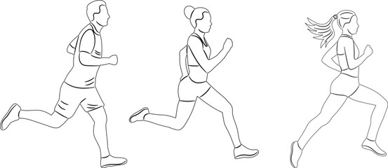 people running sketches on a white background vector - 780374059