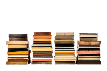 Stack of Books on Table. On a White or Clear Surface PNG Transparent Background.