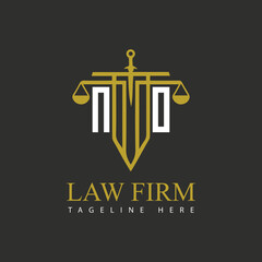 NO initial monogram for lawfirm logo with sword and scale.