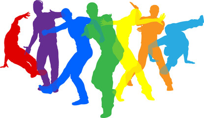 Street dancers dancing silhouette hip hop dance silhouettes poses set - 780377233