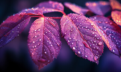Dewy Rose Foliage Close-Up - Nature's Hydration on Vibrant Leaves - obrazy, fototapety, plakaty
