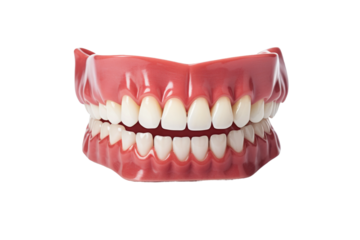 Plastic Mouth With White Teeth on White Background. On a White or Clear Surface PNG Transparent Background.