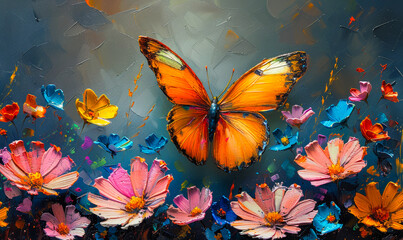 Ecstatic Bloom: A Vibrant Oil Painting Bursting with Radiant Butterflies and Exuberant Wildflowers in an Exhilarating Dance of Color and Life