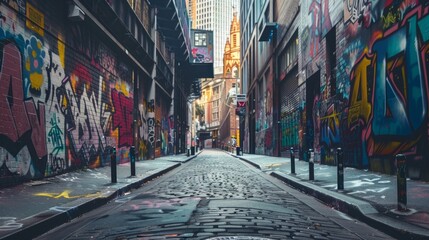Urban Alley with Vibrant Graffiti Art
