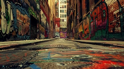 Graffiti-Adorned Alleyway in Urban Environment
