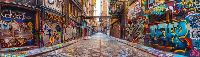 Naklejka premium Colorful Graffiti Alley in Urban Landscape 