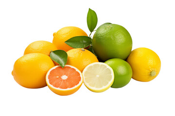 Assorted Lemons, Limes, and Grapefruit on White Surface. On a White or Clear Surface PNG Transparent Background. - obrazy, fototapety, plakaty