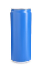 Energy drink in blue aluminum can isolated on white