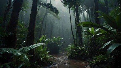Lush Forests and Tropical Jungles with Palm Trees and Water Features.