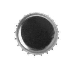 One sliver beer bottle cap isolated on white, top view